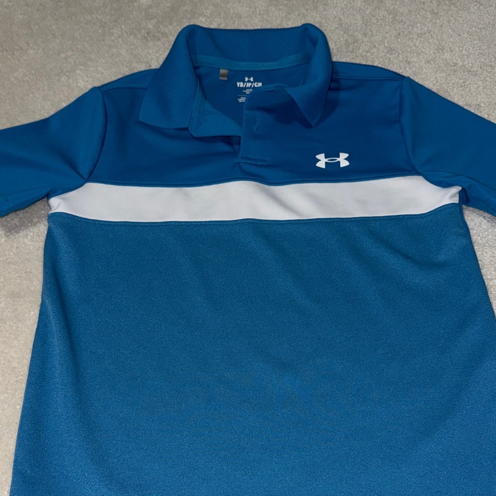 Under Armour Blue and White Polo Shirt boys